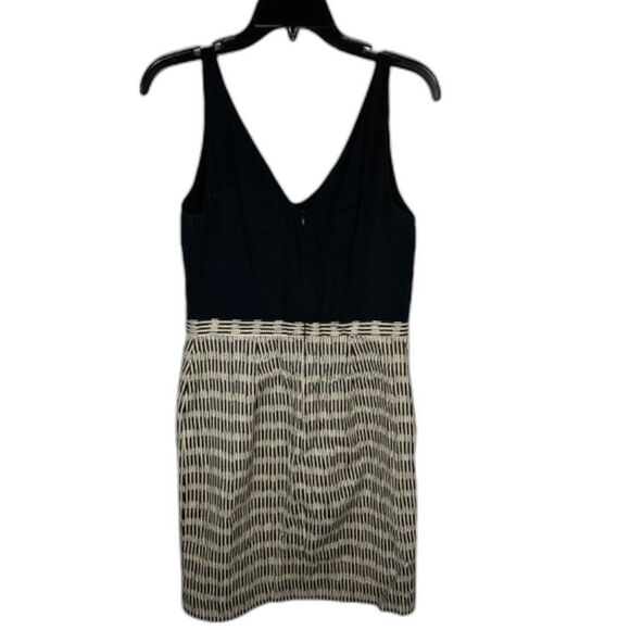 Loft double v neck color block dress BLACK TAN textured size 2 - Picture 2 of 7
